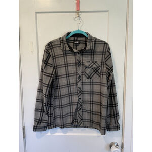 O'Neill Super Fleece Shirt Flannel Snap Button Long Sleeve Black Plaid Mens Sm